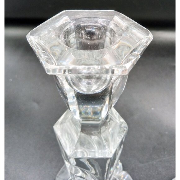 Candlestick Holders Clear 7 Inch Set 2 Elegant Design Vintage Glass Crystalline - Picture 7 of 14